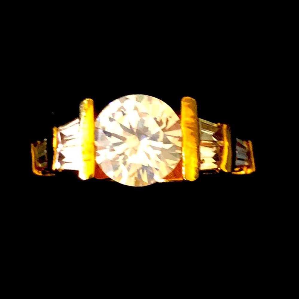 Gold CZ Solitaire Baguette Ring